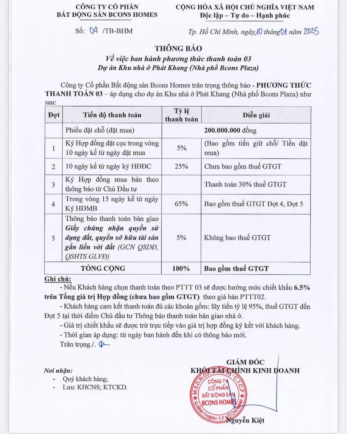 BCONS UNI VALLEY phương thức thanh toán theo tiến độ
