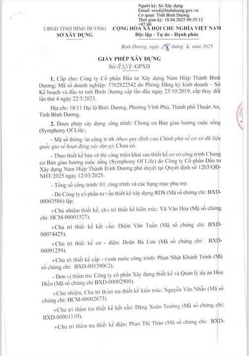 giấy phép xây dựng dự án symlife