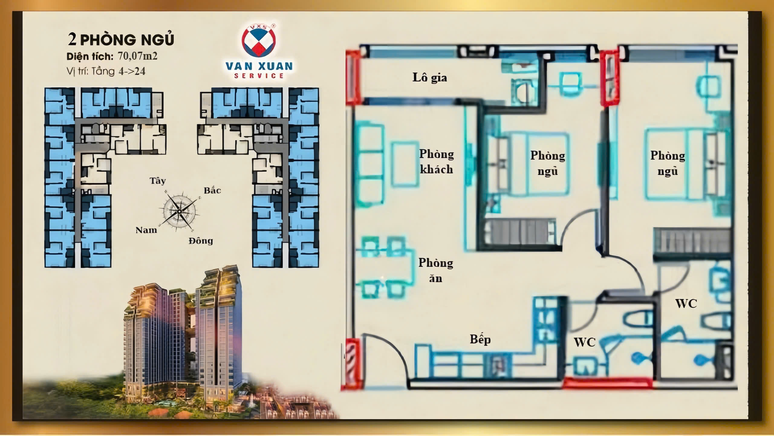 thiết kế căn hộ 2 PN 2WC